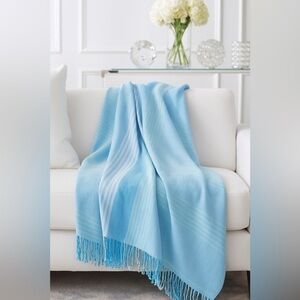 NWOT Vera Bradley Soft Woven Throw Blanket Blue Tonal Stripe 65” X 56”